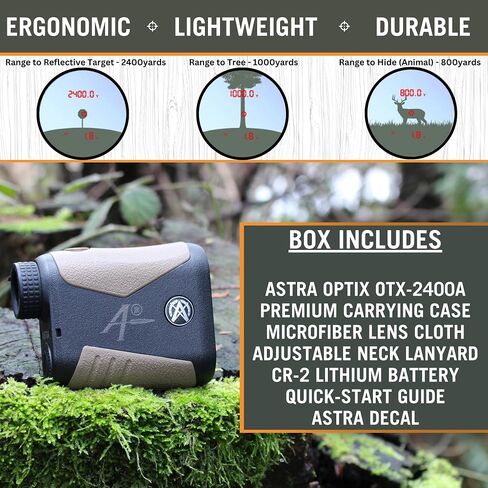 OTX2400B/A 2400yd محدد المدى بالليزر للصيد والرماية والجولف، شاشة OLED حمراء سريعة 0.1 ثانية ودقيقة +/-1 ياردة مع المقذوفات/المقذوفات التطبيقية، الفئة 1 905 نانومتر 0.25 متر، ليزر آمن للعين in Kuwait