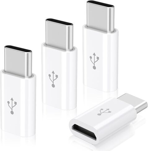 4 حزم محول Micro USB إلى USB C، محول Micro-USB أنثى إلى USB-C ذكر OTG متوافق مع هواتف Samsung Galaxy S10 S9 S8 Plus Note 9 8، MacBook، LG V30 G5 G6، Moto Z2 Play Type-C، الأجهزة اللوحية (أبيض) in Kuwait