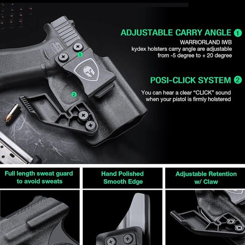 حافظة WARRIORLAND IWB Kydex مع قطع مخلب وبصريات متوافقة مع مسدس Glock 43 / G43X & G43X MOS، حافظة حمل مخفية داخل حزام الخصر، Adj. الاحتفاظ وغير قادر، اليد اليمنى in Kuwait