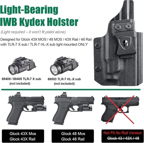 حافظة WARRIORLAND IWB Kydex مع قطع مخلب وبصريات متوافقة مع مسدس Glock 43 / G43X & G43X MOS، حافظة حمل مخفية داخل حزام الخصر، Adj. الاحتفاظ وغير قادر، اليد اليمنى in Kuwait
