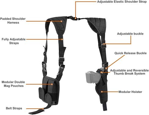 Twod Concealed Carry Shoulder Holster Nylon Cross Harness Vertical Shoulder Holster Adjustable for Most Handguns or Pistol in Saudi Arabia