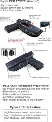 POLE.CRAFT IWB Kydex Holster Fit مخصص: Glock 17 (Gen 1-5) / Glock 22 Glock 31 (Gen 3-4) مسدس - حمل حزام الخصر الداخلي - Adj. عدم القدرة على الاحتفاظ - زر الغطاء المغناطيسي - عدم التآكل - عدم وجود اهتزاز in Kuwait