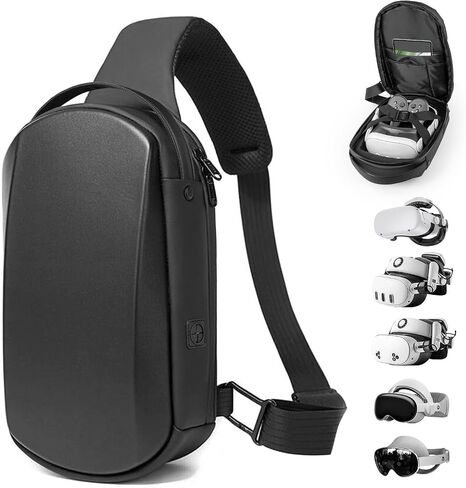 Fashion Sling Bag Compatible With Oculus Quest 2,3,3S/Vision Pro & 2/Elite Strap/BOBOVR S3 PRO/ Kiwi design Battery & ALL SIZE VR Headset Controller Accessories, Crossbody Shoulder Backpack (Black) in Saudi Arabia
