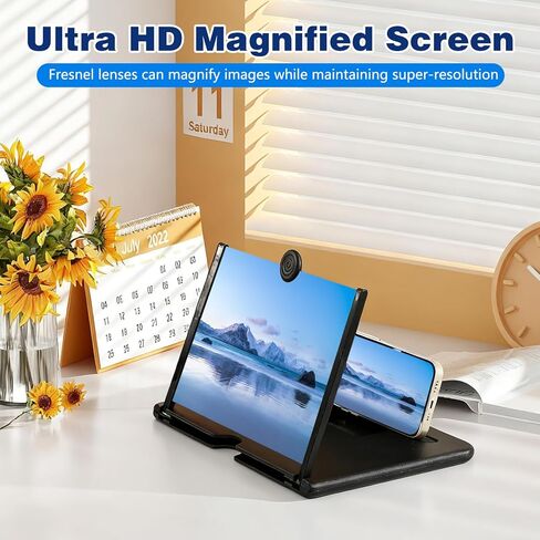 مكبر شاشة الهاتف الذكي، مكبر شاشة مكبر للهاتف المحمول ثلاثي الأبعاد عالي الدقة للأفلام ومقاطع الفيديو والألعاب، حامل هاتف خلوي قابل للطي مع مضخم شاشة، يدعم جميع الهواتف الذكية (12 بوصة) in Kuwait