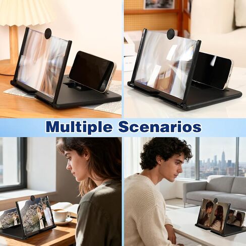 مكبر شاشة الهاتف الذكي، مكبر شاشة مكبر للهاتف المحمول ثلاثي الأبعاد عالي الدقة للأفلام ومقاطع الفيديو والألعاب، حامل هاتف خلوي قابل للطي مع مضخم شاشة، يدعم جميع الهواتف الذكية (12 بوصة) in Kuwait