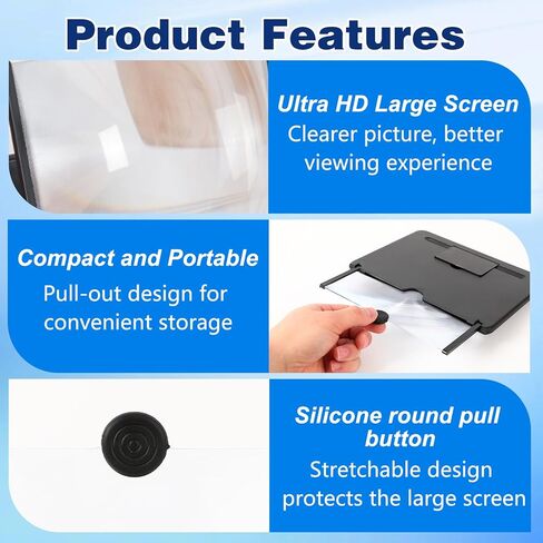 مكبر شاشة الهاتف الذكي، مكبر شاشة مكبر للهاتف المحمول ثلاثي الأبعاد عالي الدقة للأفلام ومقاطع الفيديو والألعاب، حامل هاتف خلوي قابل للطي مع مضخم شاشة، يدعم جميع الهواتف الذكية (12 بوصة) in Kuwait