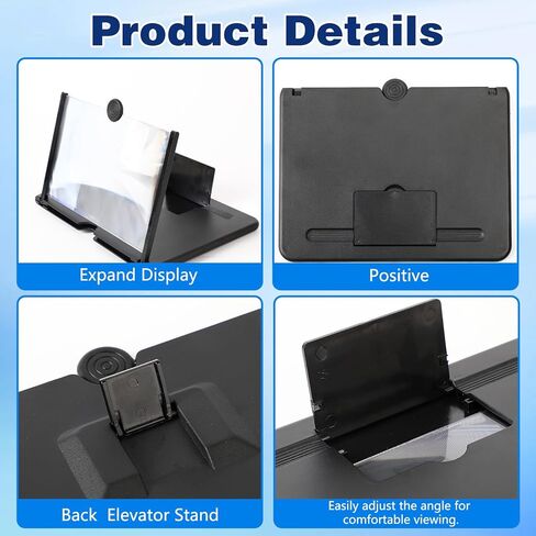 مكبر شاشة الهاتف الذكي، مكبر شاشة مكبر للهاتف المحمول ثلاثي الأبعاد عالي الدقة للأفلام ومقاطع الفيديو والألعاب، حامل هاتف خلوي قابل للطي مع مضخم شاشة، يدعم جميع الهواتف الذكية (12 بوصة) in Kuwait