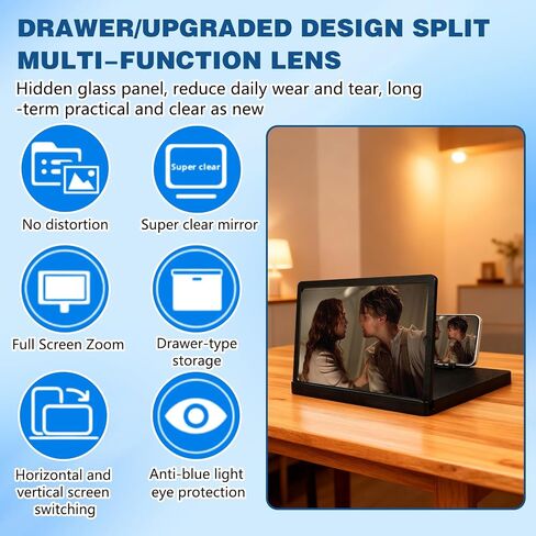 Screen Magnifier for Cell Phone, 2026 New 3D HD Magnifing Screen Enlarger Projector for Movies Videos and Gaming, Foldable Phone Stand Holder with Screen Magnifier Compatible with All Phones (10 in) in Saudi Arabia