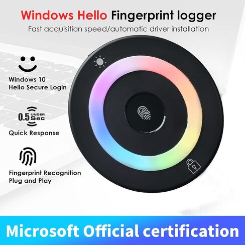 قارئ بصمات الأصابع USB للكمبيوتر الشخصي والكمبيوتر المحمول، ماسح ضوئي بيومتري Windows Hello مع لمسة 360 درجة، تسجيل دخول سريع <1 ثانية، مفتاح أمان محمول لنظام التشغيل Windows 10/11 in Saudi Arabia