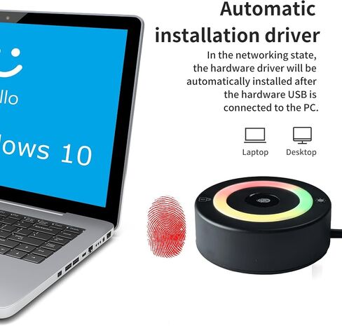 قارئ بصمات الأصابع USB للكمبيوتر الشخصي والكمبيوتر المحمول، ماسح ضوئي بيومتري Windows Hello مع لمسة 360 درجة، تسجيل دخول سريع <1 ثانية، مفتاح أمان محمول لنظام التشغيل Windows 10/11 in Saudi Arabia