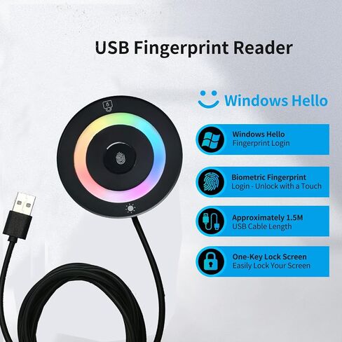قارئ بصمات الأصابع USB للكمبيوتر الشخصي والكمبيوتر المحمول، ماسح ضوئي بيومتري Windows Hello مع لمسة 360 درجة، تسجيل دخول سريع <1 ثانية، مفتاح أمان محمول لنظام التشغيل Windows 10/11 in Saudi Arabia