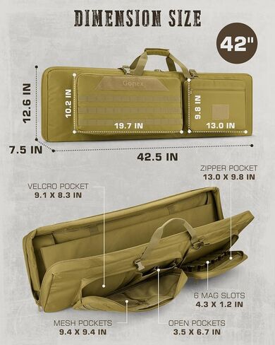 Gonex Double Rifle Case Soft Bag 36"/42'', Tactical Long Gun Backpack with Lockable YKK Zippers, Multi-Pocket Storage, 3-Way Carry, Durable Outdoor Gear Bag in Saudi Arabia