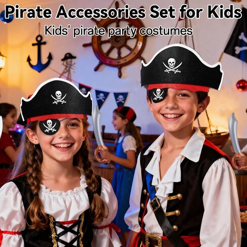 ZeeDix 9 Pcs Pirate Accessories for Kids, 3 Hats 3 Patches 3 Swords Set in Kuwait