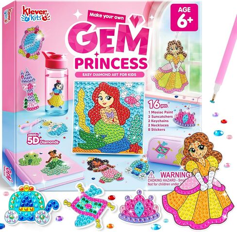 Klever Kits 16 Projects Gem Painting, Kids Diamond Gem Painting Kit with 5D Gem, Arts and Crafts for Girls Ages 6-12, Gem Craft Activities Kits, Premium Art Gift Ideas for Girls Ages 6, 7, 8+ in Kuwait