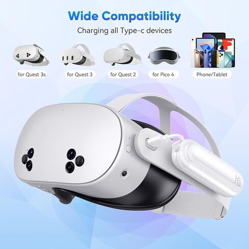 حزمة بطاريات Kinwin مكونة من قطعتين لـ Meta Quest 3S/3/2، بطارية شحن سريعة بقدرة 20000 مللي واط في الساعة 18 وات لملحقات Oculus Quest 3S/3، سماعة رأس VR ممتدة، شاحن خفيف الوزن ومحمول لمدة 2-4 ساعات إضافية in Kuwait