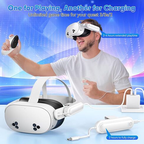 حزمة بطاريات Kinwin مكونة من قطعتين لـ Meta Quest 3S/3/2، بطارية شحن سريعة بقدرة 20000 مللي واط في الساعة 18 وات لملحقات Oculus Quest 3S/3، سماعة رأس VR ممتدة، شاحن خفيف الوزن ومحمول لمدة 2-4 ساعات إضافية in Kuwait