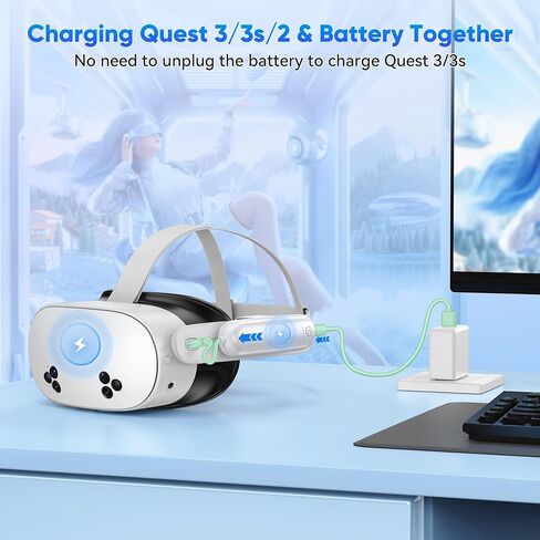 حزمة بطاريات Kinwin مكونة من قطعتين لـ Meta Quest 3S/3/2، بطارية شحن سريعة بقدرة 20000 مللي واط في الساعة 18 وات لملحقات Oculus Quest 3S/3، سماعة رأس VR ممتدة، شاحن خفيف الوزن ومحمول لمدة 2-4 ساعات إضافية in Kuwait