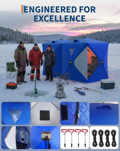 GarveeHome Pop Up Ice Fishing Tent for 3-4 People, Portable Insulated Hub Shelter with Windproof Design, 210d Oxford Fabric Winter Shelter Includes Anchors & Bag in Saudi Arabia