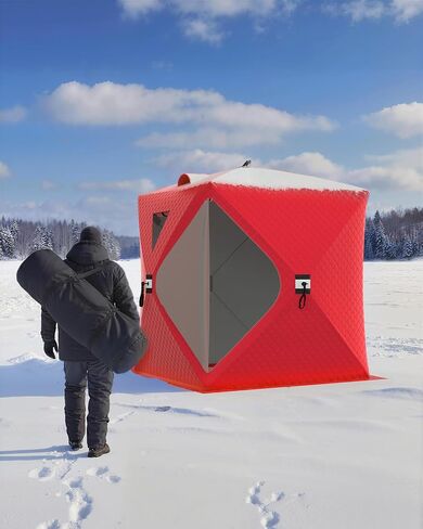 GarveeHome Pop Up Ice Fishing Tent for 3-4 People, Portable Insulated Hub Shelter with Windproof Design, 210d Oxford Fabric Winter Shelter Includes Anchors & Bag in Saudi Arabia
