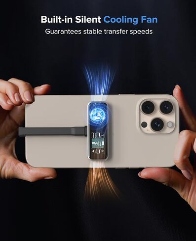 ZIKE Z791C Magnetic Portable SSD 1 TB, External SSD Built-in Fan, 4K 120fps ProRes Video Recording, USB3.2 Gen2 up to 990MB/s, Supports PD3.0 Port 27W Charging Compatible with iPhone 17/16/15 in Kuwait