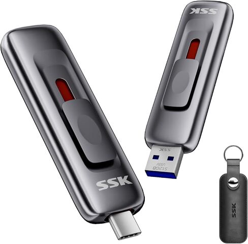 SSK 512gb Flash Drive,Fast Memory Stick with Sliding Dual USB 3.2 flashDrive Type-c +A up to 560 MB/s Read Speed Thumb-Drive,External Solid State-Drive for iPhone 15/16/17/Android/Windows/Tablet/TV in Kuwait