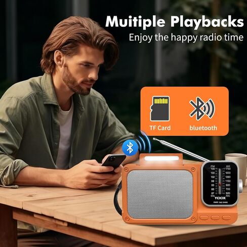 Portable AM/FM Radio with Bluetooth, Rechargeable Battery, Reading Lamp, Dual Power Supply, Pointer Tuner, Headphone Jack for Home and Emergency Use,Headphone Jack for Elderly and Kids (Black) in Saudi Arabia