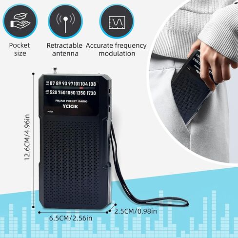 Radios Portable Am Fm, Battery Powered Radio with Back Clip, Headphone Jack, Portable Radio with Loud Speaker, Small Gifts for Seniors Elderly and Young People (Black) in Saudi Arabia