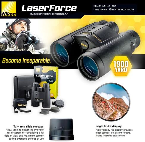منظار Nikon LaserForce 10x42 Rangefinder - نطاق 10-1900 ياردة مقاوم للماء ومضاد للضباب وقياس المسافة الدقيقة مناظير الصيد - عدسات متعددة المغلفة بالكامل، شاشة ساطعة - حامل ثلاثي القوائم قابل للتكيف in Kuwait