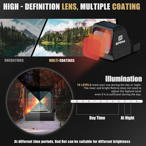 SPINA OPTICS Scorner Pro 1x22x25 تكتيكي 3 MOA نقطة حمراء شمسية للمسدسات، مقاومة للماء IPX7، مصنوعة من الألومنيوم 7075، مع 10 إعدادات سطوع in Kuwait