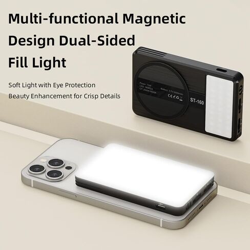 Magnetic Phone Light - 3 Color Temperature, 160 LED Selfie Light with Clip for Phone, Camera, Laptop, iPad, 3000mAh Portable Video Light for Tattoo/TikTok/Vlog/Zoom Calls/Makeup (White) in Kuwait