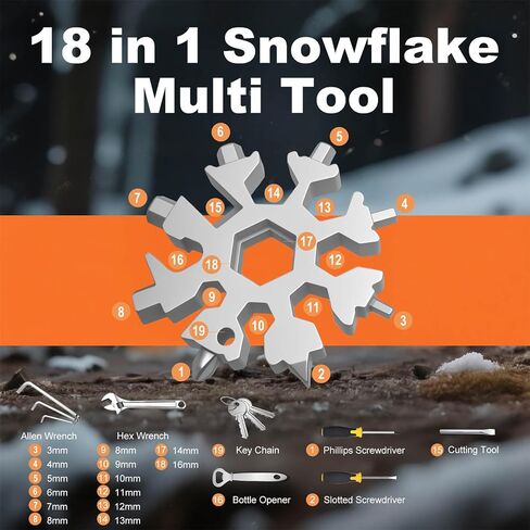 White Elephant Gift for Adults 2025 – 18 in 1 Snowflake Multi Tool,Stainless Steel EDC Gadget with Bottle Opener,Wrench & Key Ring – Christmas Stocking Stuffer for Dad,Husband,Men (Black) in Saudi Arabia