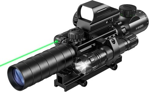 MidTen 3-9x32 Scope Combo with Dual Illuminated Scope Optics & 4 Holographic Reticle Red/Green Dot Sight & IIIA/2MW Laser Sight Rangefinder Illuminated Reflex Sight & 20mm Mount in Saudi Arabia