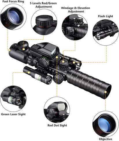 MidTen 3-9x32 Scope Combo with Dual Illuminated Scope Optics & 4 Holographic Reticle Red/Green Dot Sight & IIIA/2MW Laser Sight Rangefinder Illuminated Reflex Sight & 20mm Mount in Saudi Arabia