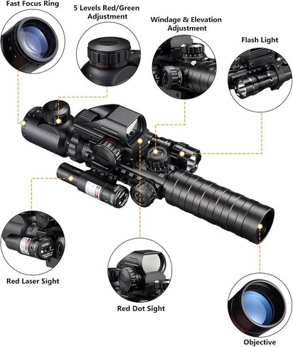 MidTen 3-9x32 Scope Combo with Dual Illuminated Scope Optics & 4 Holographic Reticle Red/Green Dot Sight & IIIA/2MW Laser Sight Rangefinder Illuminated Reflex Sight & 20mm Mount in Saudi Arabia