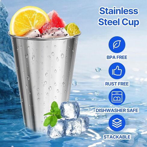 Set of 8 Stainless Steel Cups,12oz Stainless Steel Kids Cups,Stackable Metal Drinking Cups for Home, Party, Camping, Outdoor in Saudi Arabia