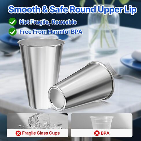 Set of 8 Stainless Steel Cups,12oz Stainless Steel Kids Cups,Stackable Metal Drinking Cups for Home, Party, Camping, Outdoor in Saudi Arabia