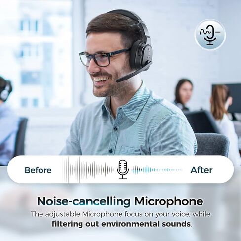 Wireless Headset with Mic for Work, Bluetooth 5.3 Headsets with Microphone and Detachable Earpads, 50H Playtime with Charging Base, Noise Cancelling Headphones for Work with Mic Mute in Kuwait