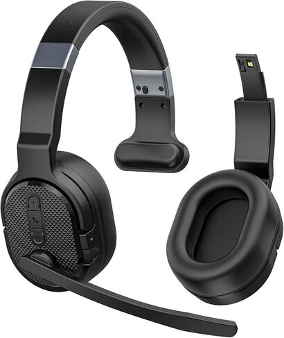 Wireless Headset with Mic for Work, Bluetooth 5.3 Headsets with Microphone and Detachable Earpads, 50H Playtime with Charging Base, Noise Cancelling Headphones for Work with Mic Mute in Kuwait
