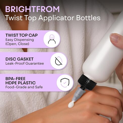 BRIGHTFROM Twist Top Applicator Bottles, Squeeze 6 OZ Empty Plastic Bottles, Refillable, Open/Close Nozzle - Multi Purpose (Pack of 2) (Black) in Saudi Arabia