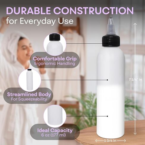 BRIGHTFROM Twist Top Applicator Bottles, Squeeze 6 OZ Empty Plastic Bottles, Refillable, Open/Close Nozzle - Multi Purpose (Pack of 2) (Black) in Saudi Arabia