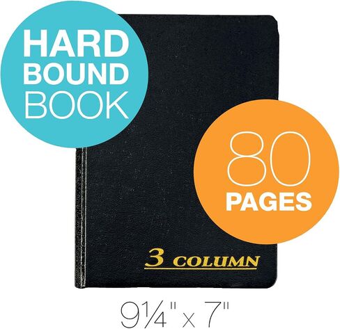 كتاب الحساب آدامز ARB8003M، 3 عمود، غطاء أسود، 80 صفحة، 7 × 9 1/4 in Saudi Arabia