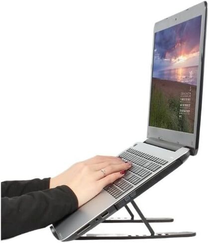 ABS Laptop Stand, Adjustable Laptop Riser with, Foldable and Portable Design, Ventilated Cooling Support for Notebooks and Tablets, Compatible with 10–15.6-Inch Devices, Black in Saudi Arabia