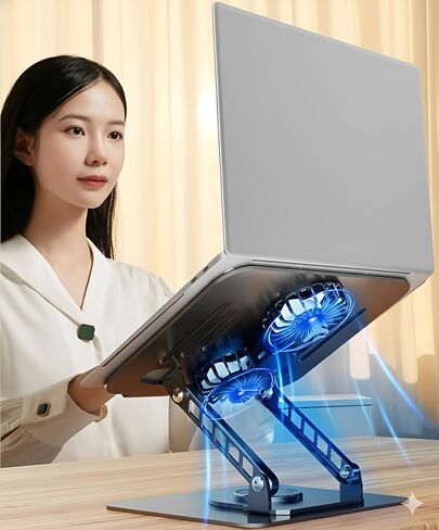 حامل تبريد للكمبيوتر المحمول مع مروحة تبريد توربو واحدة، ارتفاع وزاوية قابلة للتعديل، دوران 360 درجة، حامل كمبيوتر محمول مريح من الألومنيوم لأجهزة الكمبيوتر المحمول أو أجهزة iPad مقاس 10-17 بوصة (أسود عادي) in Kuwait