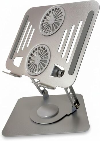 Cooling Stand with Dual Turbo Fans for 12-15.6 inch Laptops, Adjustable Height & 360° Rotating, Aluminum Notebook Riser – Upgrade from Single Fan Version (Space Silver) in Saudi Arabia