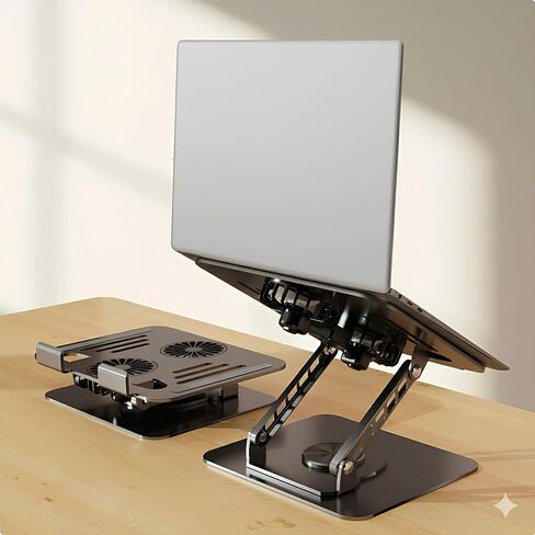 Cooling Stand with Dual Turbo Fans for 12-15.6 inch Laptops, Adjustable Height & 360° Rotating, Aluminum Notebook Riser – Upgrade from Single Fan Version (Space Silver) in Saudi Arabia