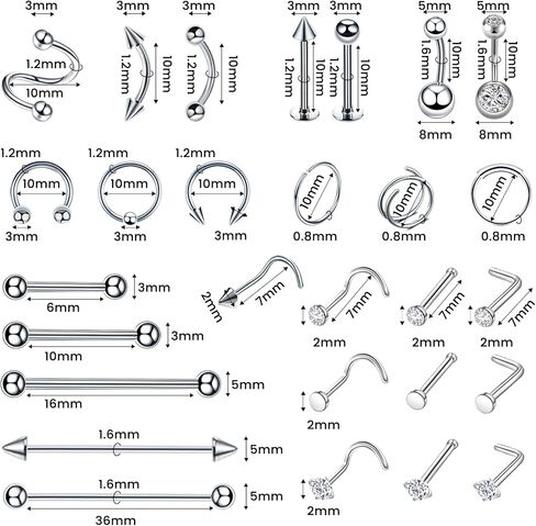 Tustrion 153Pcs Piercing Kits for all Piercings Professional with Piercing Jewelry and Tools for Nose Septum Belly Button Lip Ear Tongue Cartilage Eyebrow and More with 12G, 14G, 16G and 20G Piercing Needles in Saudi Arabia