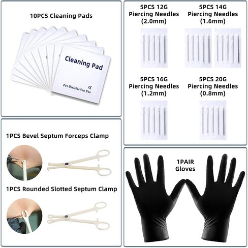 Tustrion 153Pcs Piercing Kits for all Piercings Professional with Piercing Jewelry and Tools for Nose Septum Belly Button Lip Ear Tongue Cartilage Eyebrow and More with 12G, 14G, 16G and 20G Piercing Needles in Saudi Arabia