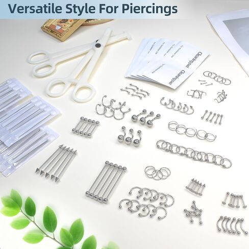 Tustrion 153Pcs Piercing Kits for all Piercings Professional with Piercing Jewelry and Tools for Nose Septum Belly Button Lip Ear Tongue Cartilage Eyebrow and More with 12G, 14G, 16G and 20G Piercing Needles in Saudi Arabia