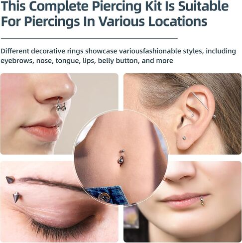 Tustrion 153Pcs Piercing Kits for all Piercings Professional with Piercing Jewelry and Tools for Nose Septum Belly Button Lip Ear Tongue Cartilage Eyebrow and More with 12G, 14G, 16G and 20G Piercing Needles in Saudi Arabia