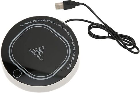 وسادة تدفئة الأكواب USB، حصيرة تسخين ذكية بدرجة حرارة ثابتة للقهوة والشاي والحليب والمكتب والمنزل ABS من الزجاج المقسى 11.4 × 11.4 سم (أسود) in Kuwait